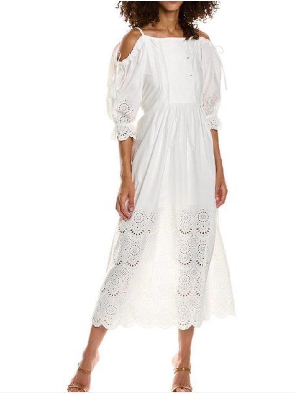Ulla Johnson Narcisa White Eyelet Cold-Shoulder Maxi Dress Size 0